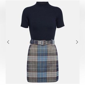 STAUD Patsy ribbed-knit checked minidress (size 8)